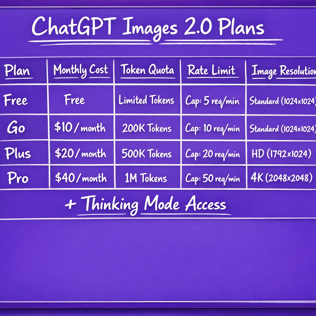 Hand-sketched pricing structure table for ChatGPT Images 2.0